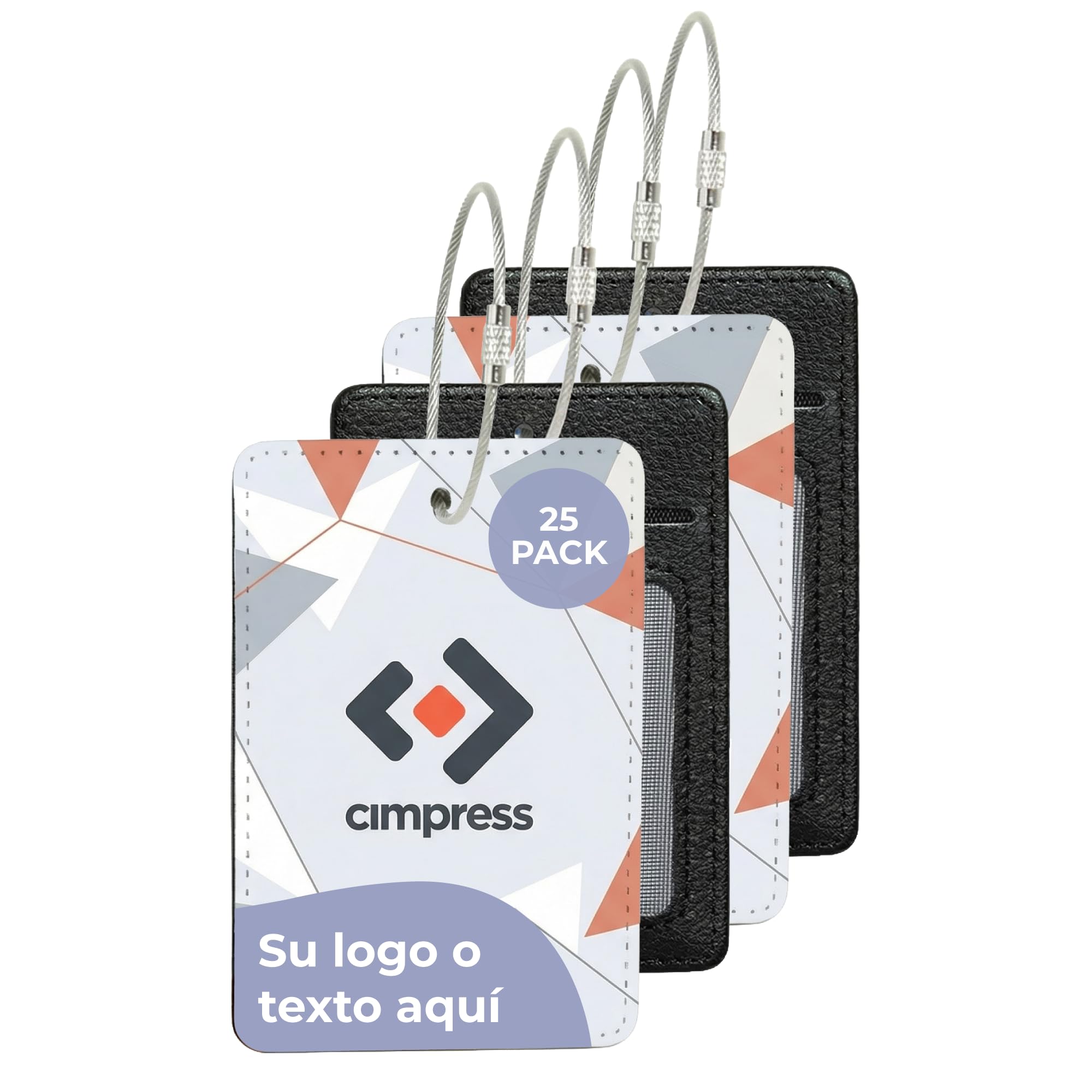 Cimpress Etiquetas de Equipaje Personalizadas con Logo o Texto, Tag Maleta en Poliéster, lote de 25, blanco, 7 x 10 cm, identificador de maletas para viajes de empresa y equipaje corporativo