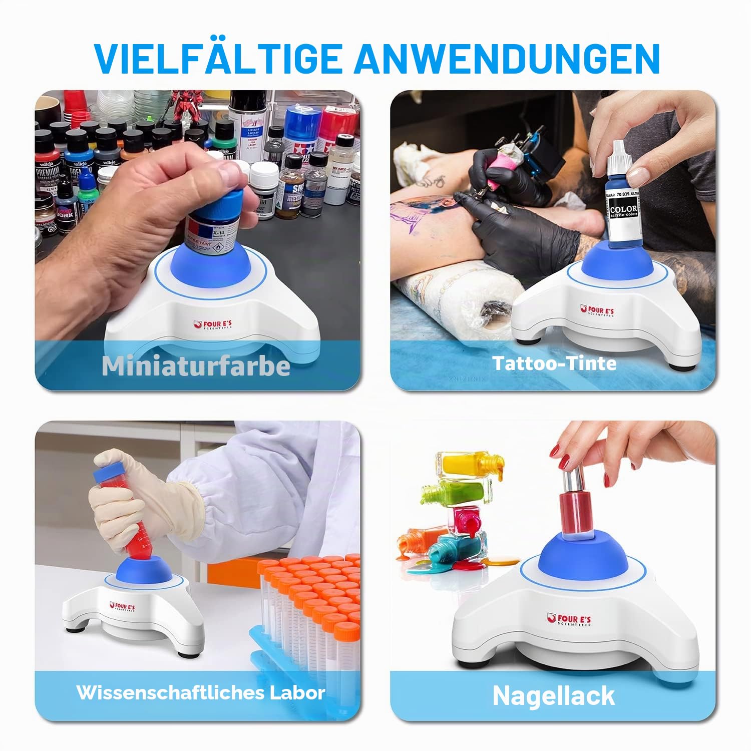 FOUR E'S SCIENTIFIC Vortex Mixer Farbschüttler 5600UpM mit 100-pcs Stahlkugel Schnelles Mischen Touch Mode 6mm Orbit Farbmischer Vortex Shaking Mixer für Acrylfarbe Nagellack Labor Reagenzglas