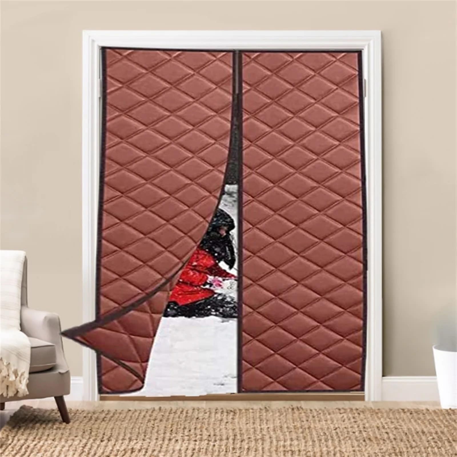 Tenda termica isolante per porta, per inverno e freddo, motivo scozzese, con motivo scozzese, 90 x 200 cm
