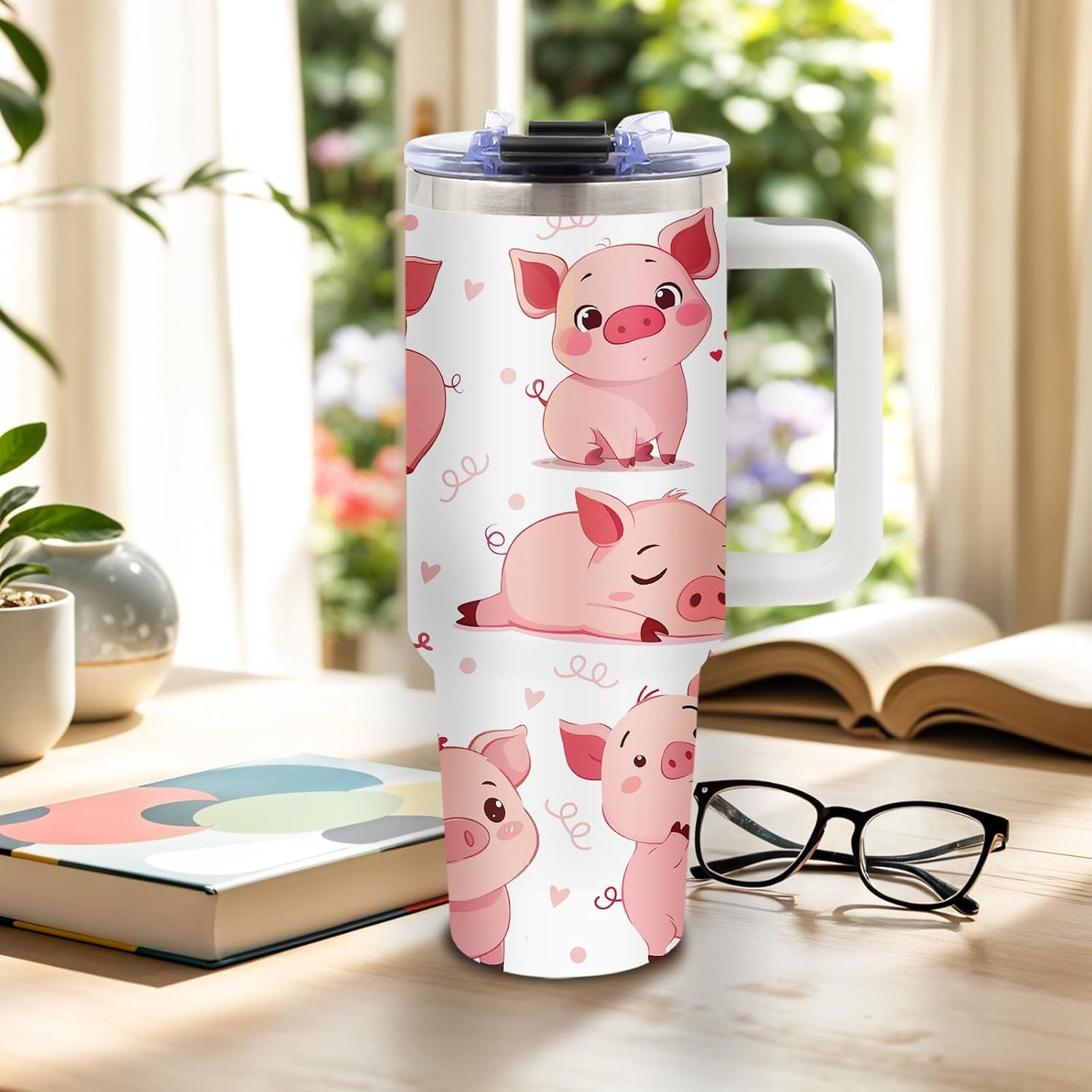 DUUV 40 Oz Pig Tumbler with Handle and Straw, Just A Girl Who Loves Pig Tumbler, Cute Stainless Steel Insulated Tumblers for Women, Christmas Birthday Mothers Day Gifts for Animal Lovers Women, 1PCS - Image 2