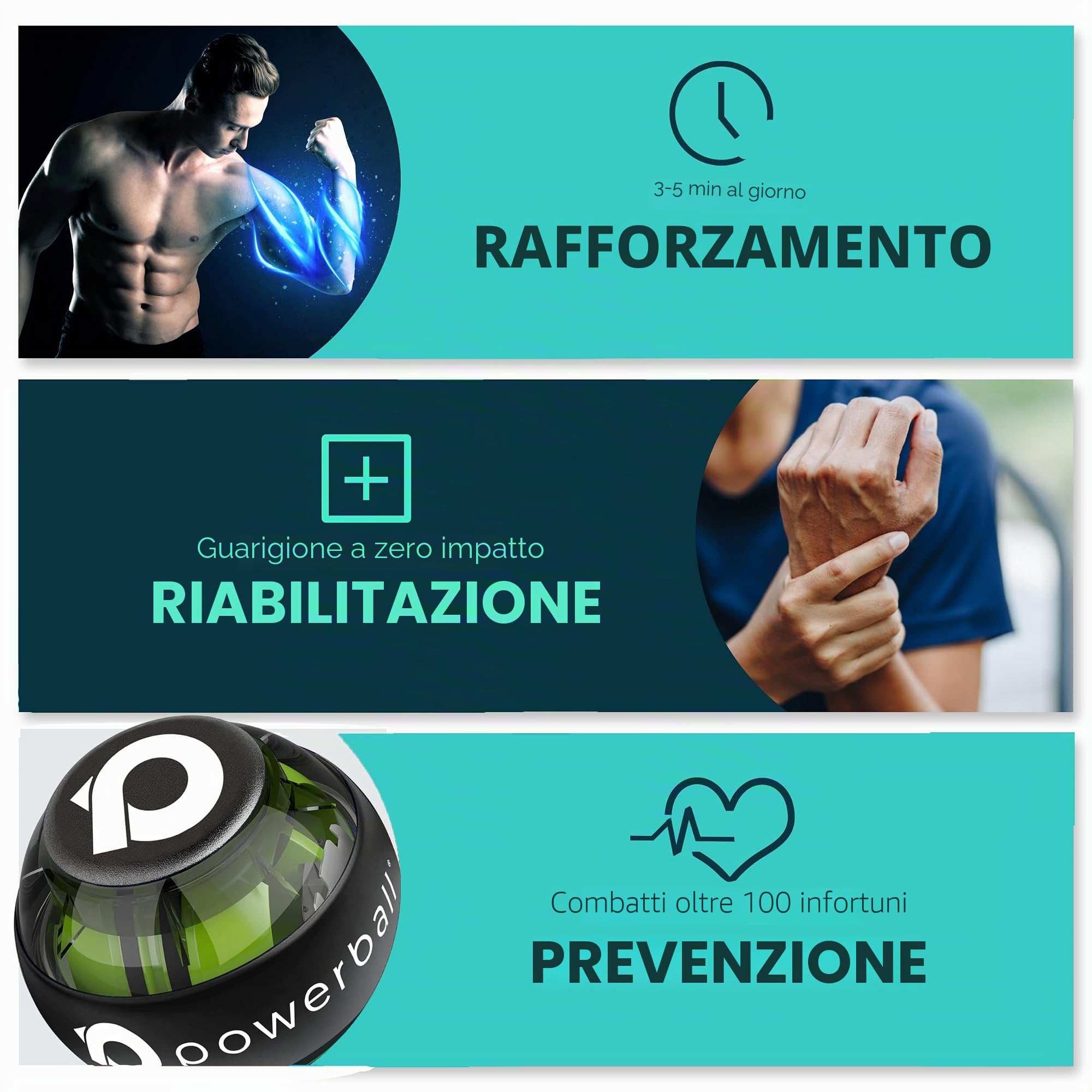 Powerball Serie 280Hz Autostart - Palla per Esercizi Giroscopio - Migliora la Presa, Rafforza i Muscoli dell’Avambraccio - Riabilita da Dolore e Fratture ai Polsi