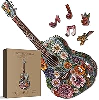 BBOLDIN Flower Guitar Wooden Puzzle for Adults 150 Pieces - Unique Shaped Colorful Floral Music Jigsaw