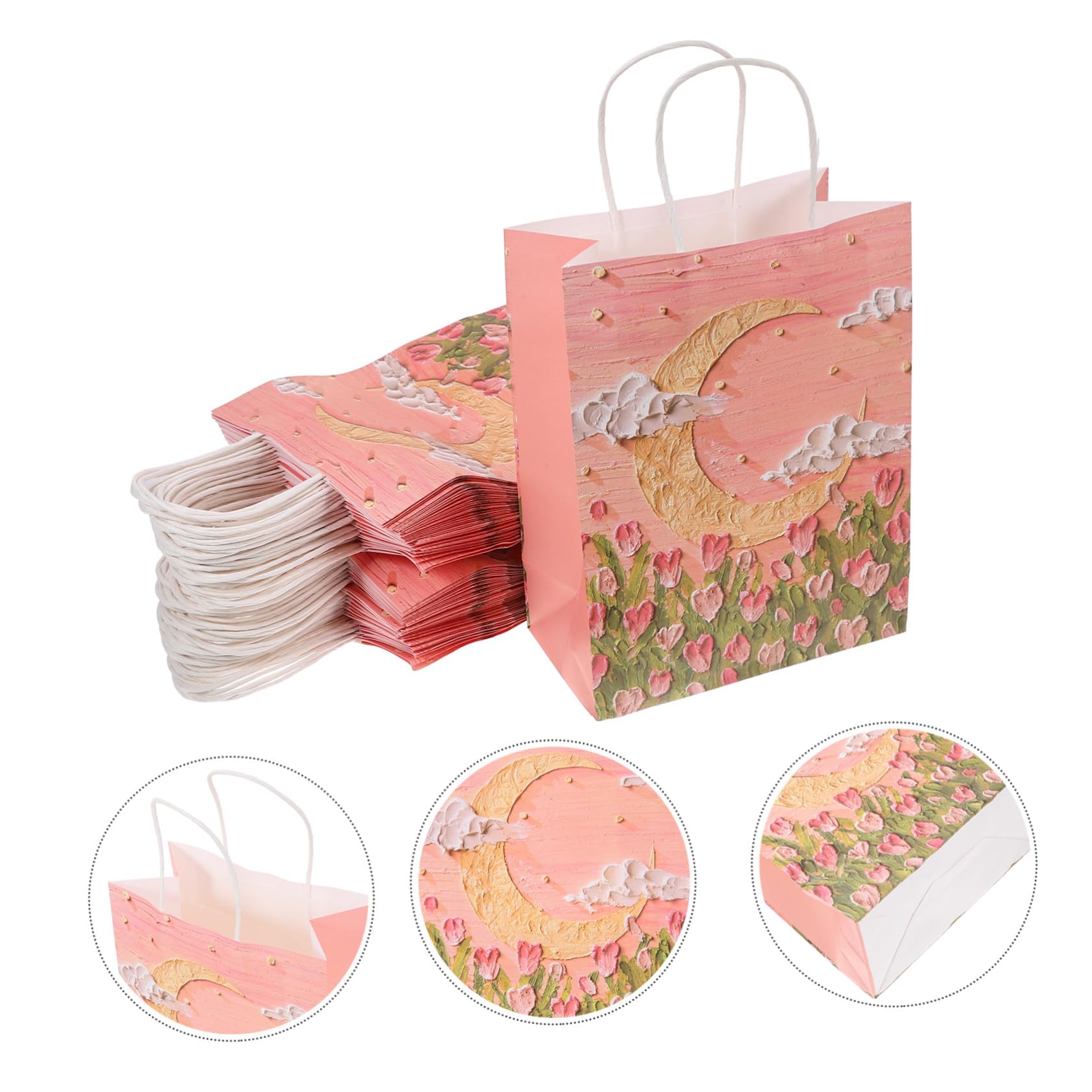 50 Stück Rosa Papier Geschenktüten mit Henkeln für Partys