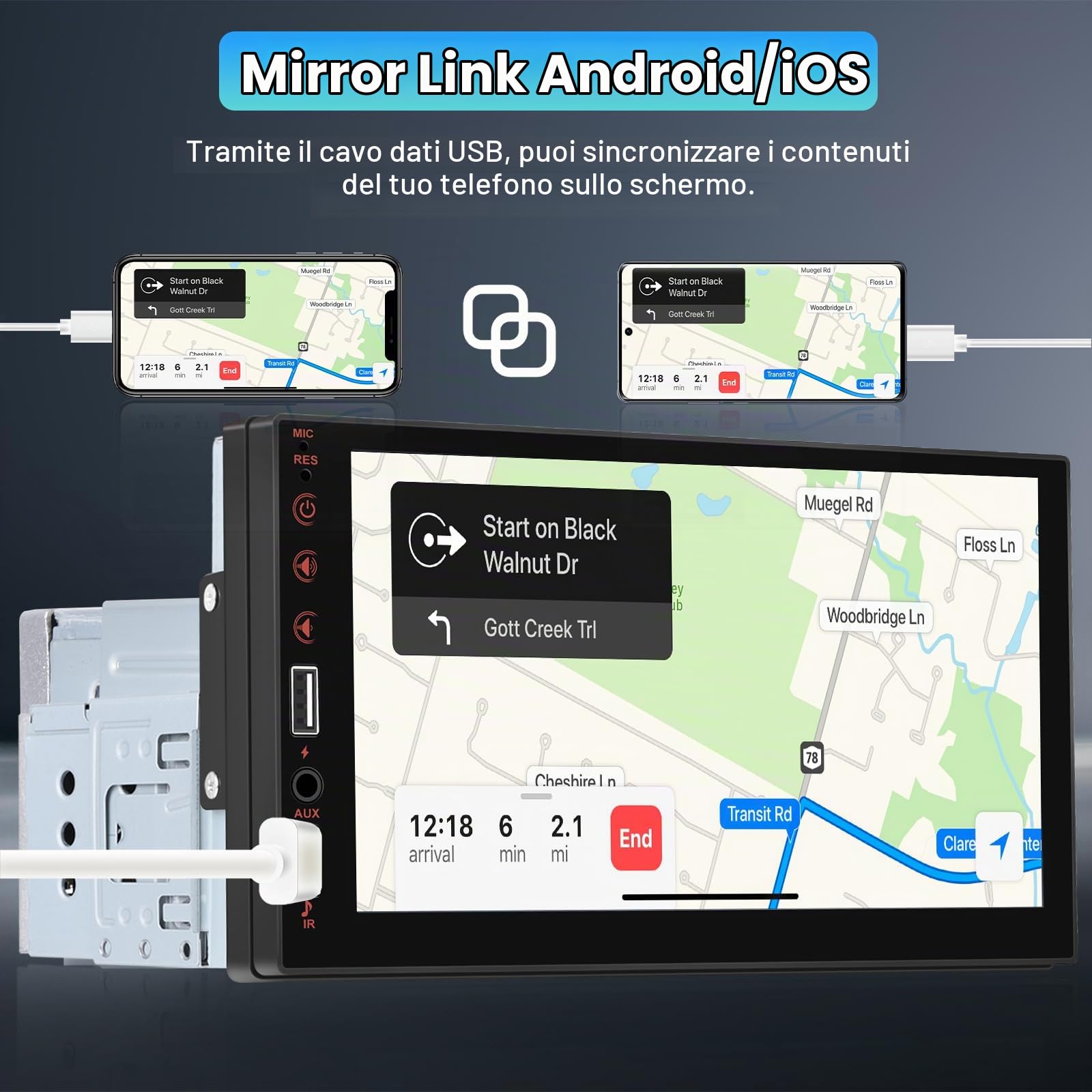 Inefala Autoradio 1 Din con CarPlay e Android Auto, Schermo HD Touchscreen da 7 Pollici Stereo Auto Bluetooth con Assistente Vocale Mirror Link Controllo del Volante FM USB AUX-in Retrocamera