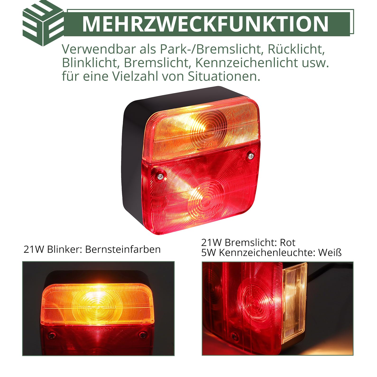 EYPINS Anhänger Rückleuchten Set, Universal 12V Anhänger Rücklichter mit 7.5m Kabel, 7-polig Anhängerbeleuchtung Kennzeichenbeleuchtung Wasserdicht IP65 für PKW LKW Caravan Boot Vans | E-Mark E13