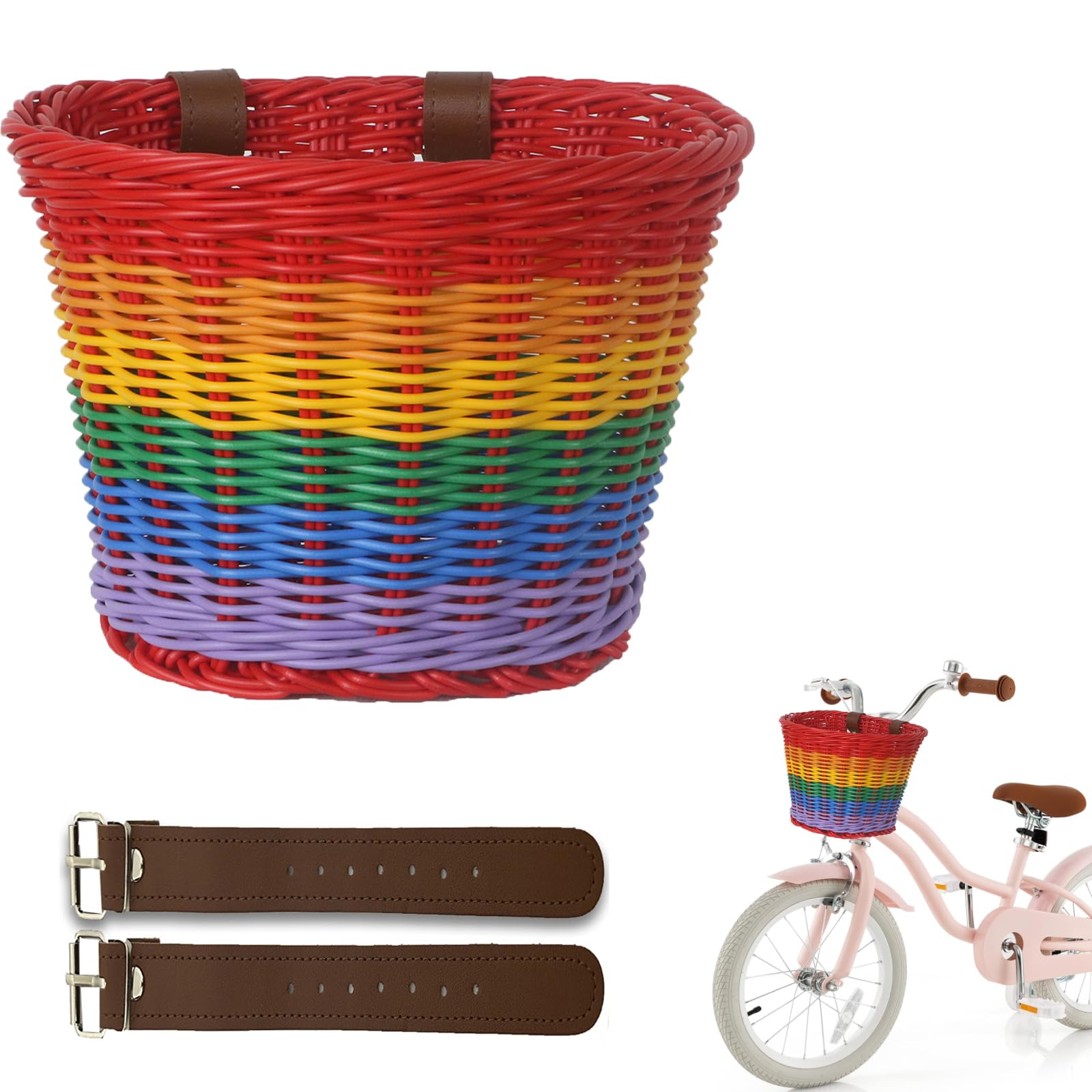 Bike Basket Kids Front Premium Hand Woven Rainbow Bicycle Basket