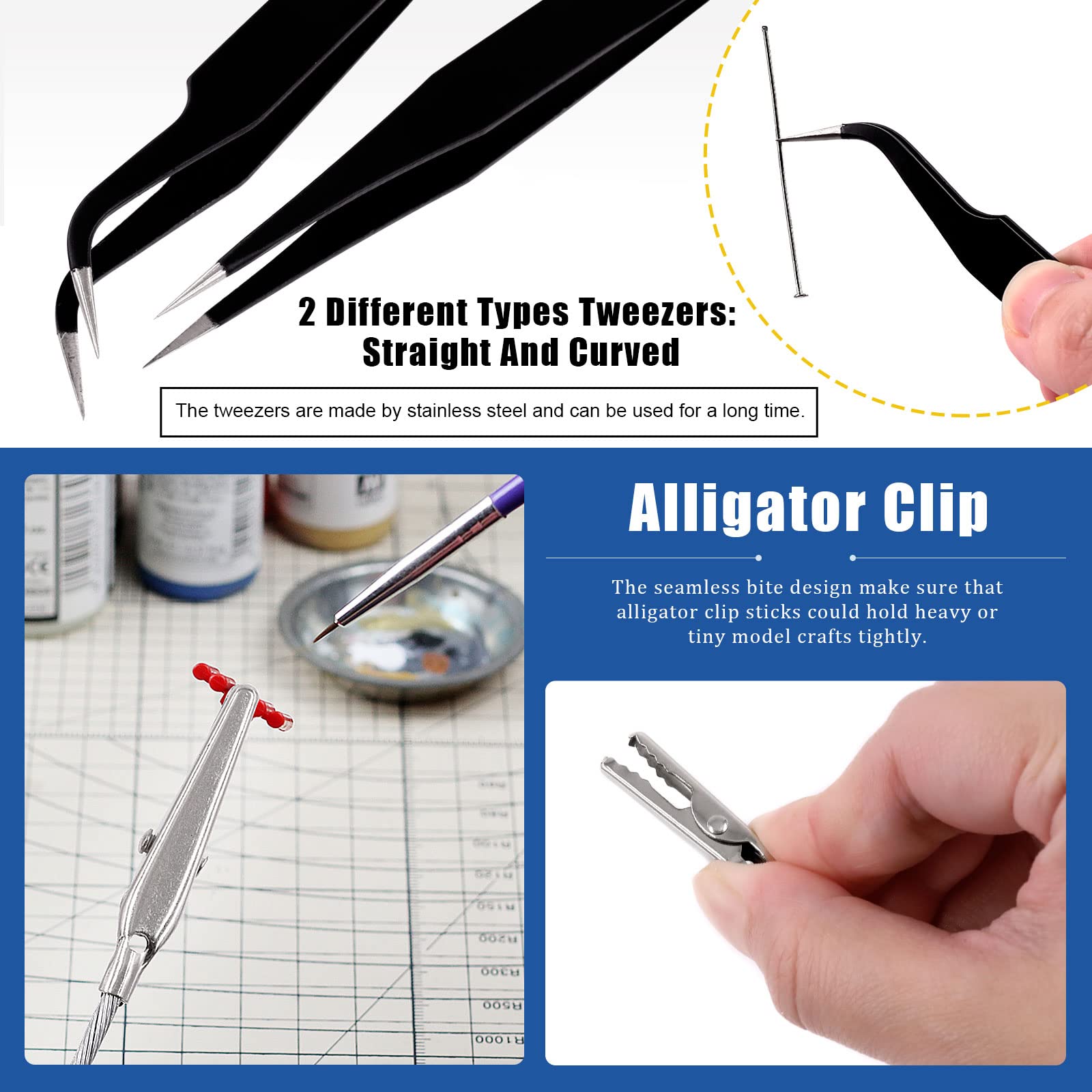 Glarks Gundam Lot de 27 outils de modélisme et rotation à 360 degrés pour modélisme, support de base de peinture, pinces crocodiles pour amateurs de modélisme et projets de bricolage