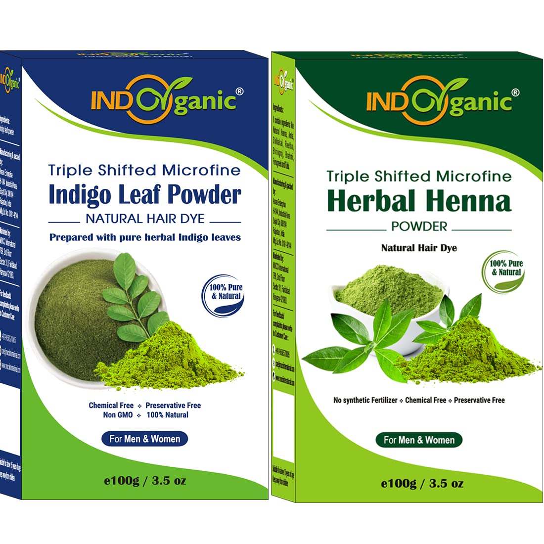 Indo Organic Natural Indigo Powder and Herbal Henna Powder Combo for Black Hair Colour (100 + 100g=200g)-picture-57