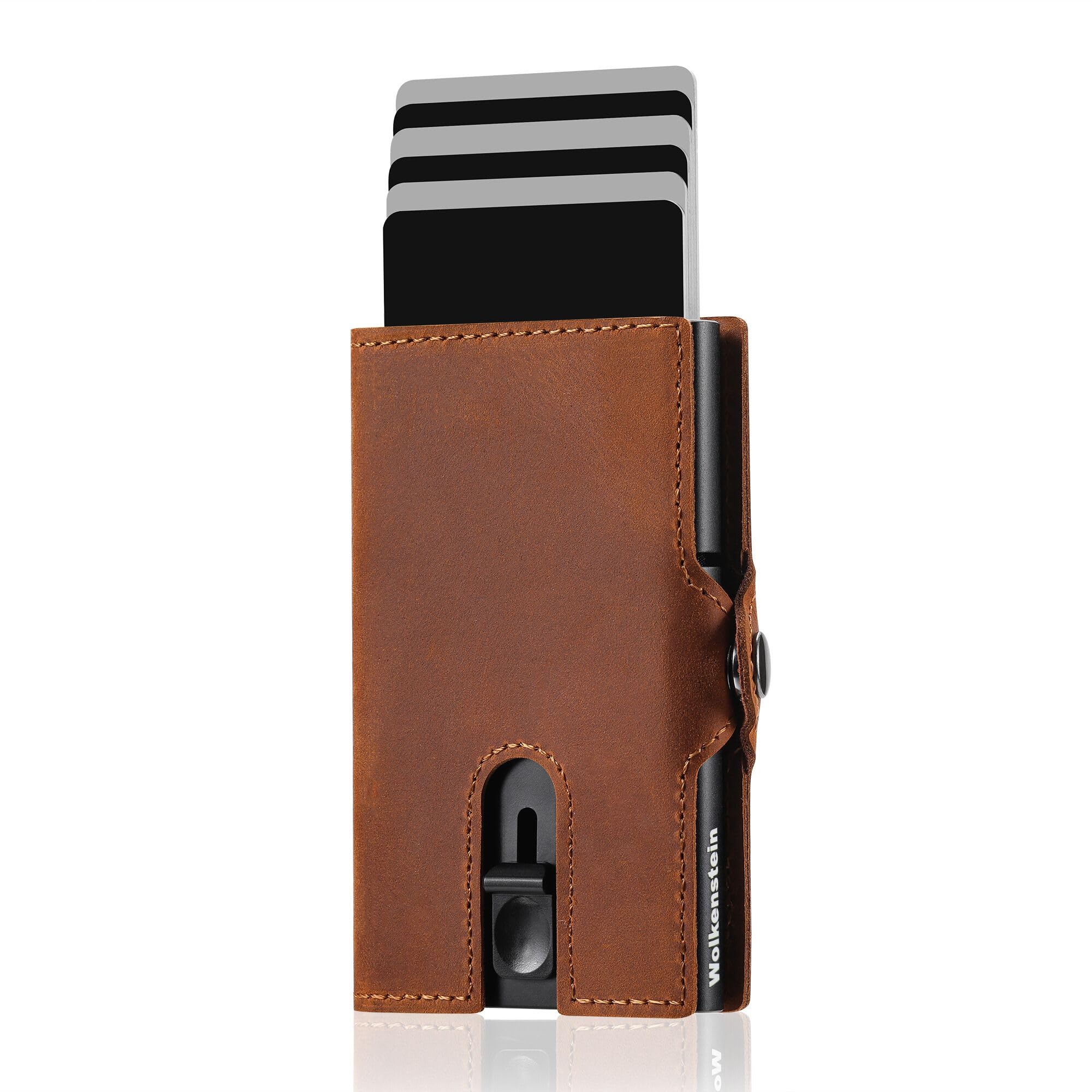 Wolkenbach Kartenetui aus Leder mit Münzfach | Herren Kreditkartenetui Geldklammer | Kreditkarten Etuis | Geldbörse Slim Wallet Portmonee | Echt-Leder Geldbeutel RFID Schutz