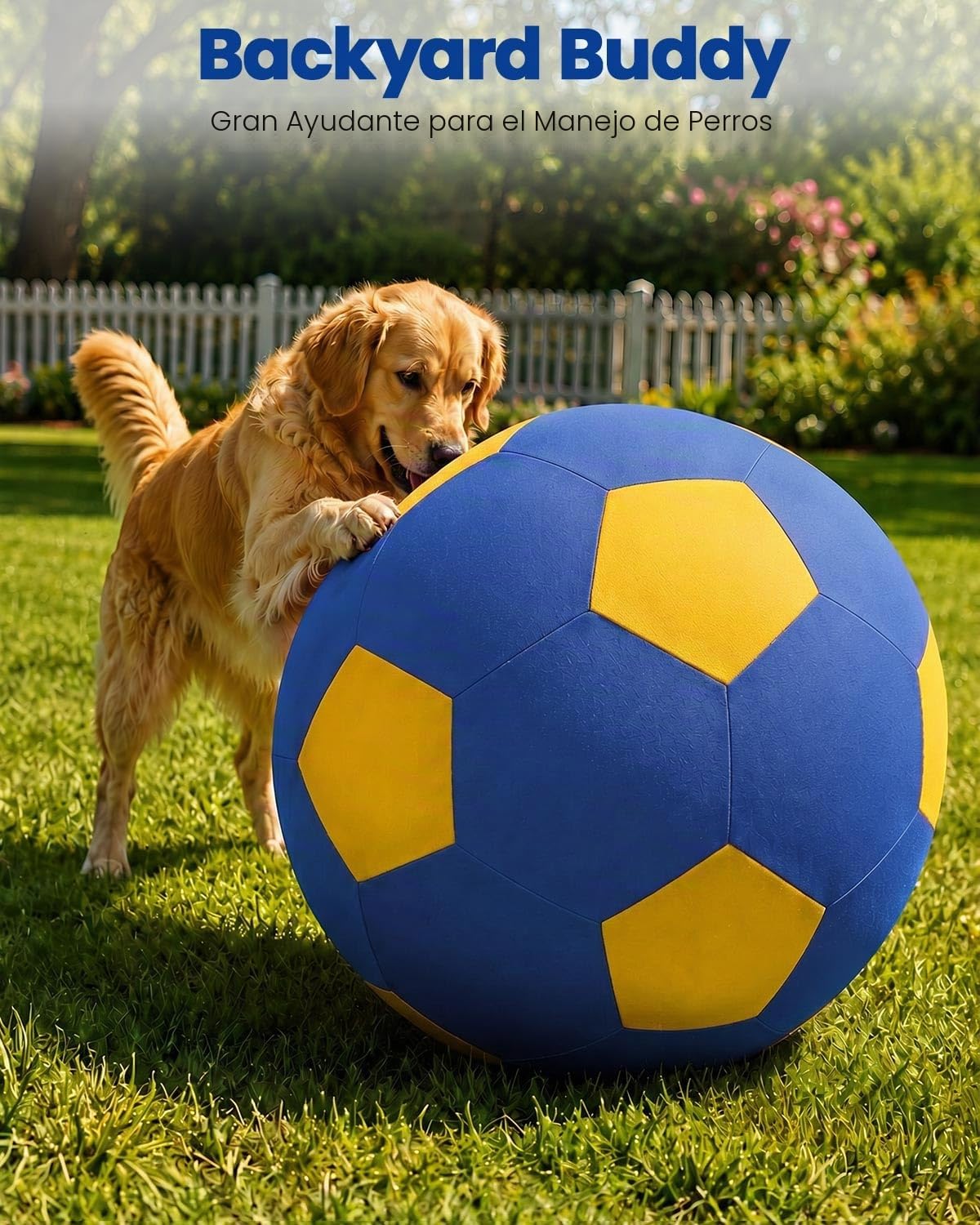 ANC POP Pelota de pastoreo de Caballos de pastoreo, Juguetes para Caballos de 25 Pulgadas, Bolas de Perro con Bomba de Mano, Pelota de fútbol de Entrenamiento para Caballos, Azul y Amarillo