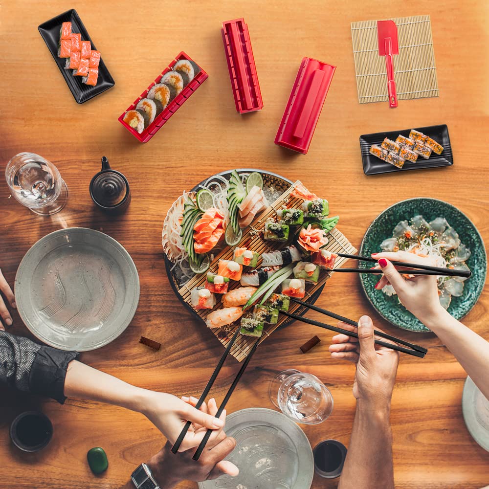 Sushi Making Kit 17 Stück Sushi-Set Sushi Form Set Mehrere Formen DIY Sushi Selbst Machen Set, Sushi-Matten, Sushi-Teller,Essstäbchen (Rot)