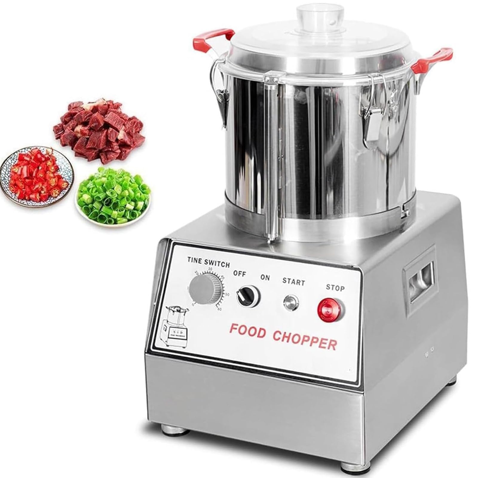 SENJINGHUA Automatic Stainless Steel Food Processor, Electric Food Chopping Machine, Commercial Meat Vegetable Chopper, 1500rpm, Enclosed Chassis Design, Clear Lid, Handles 5L