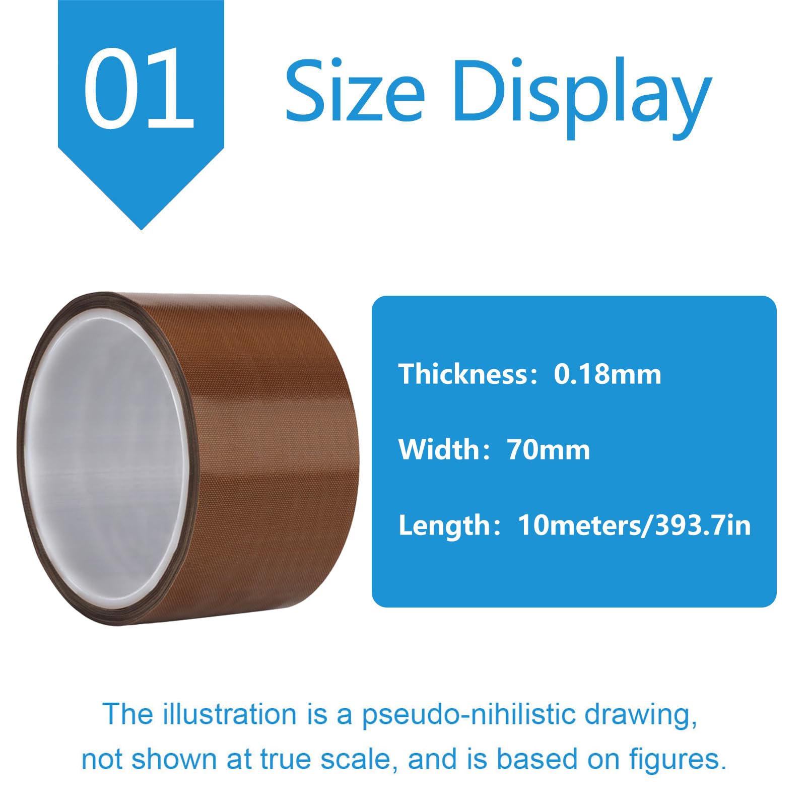 Tiras adhesivas de teflón, Cinta autoadhesiva de tela PTFE anchura 7 cm longitud 10 M espesor 0,13-0,25 milímetros(Thick0.18mm)