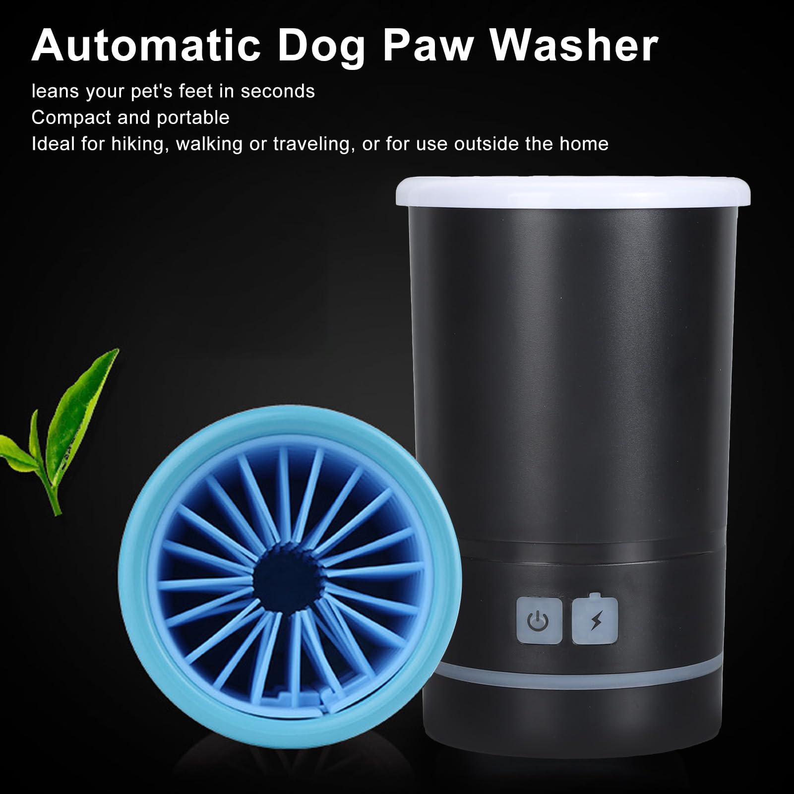 Nettoyeur automatique pour chien, laveuse électrique douce, rechargeable par USB, machine de nettoyage des pattes de chien pour chiens et chats de petite et moyenne taille (noir blanc)