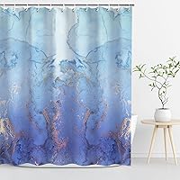 Vista 2 de LIVILAN Cortina de ducha abstracta de mármol azul para baño, juego de cortina de ducha moderna con 12 ganchos, 72 x 72 pulgadas
