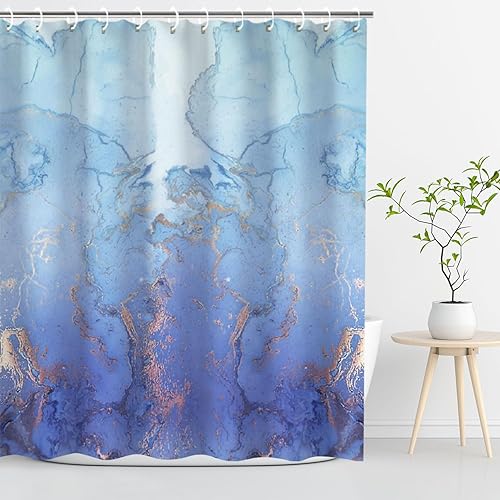 Miniatura 2 de LIVILAN Cortina de ducha abstracta de mármol azul para baño, juego de cortina de ducha moderna con 12 ganchos, 72 x 72 pulgadas