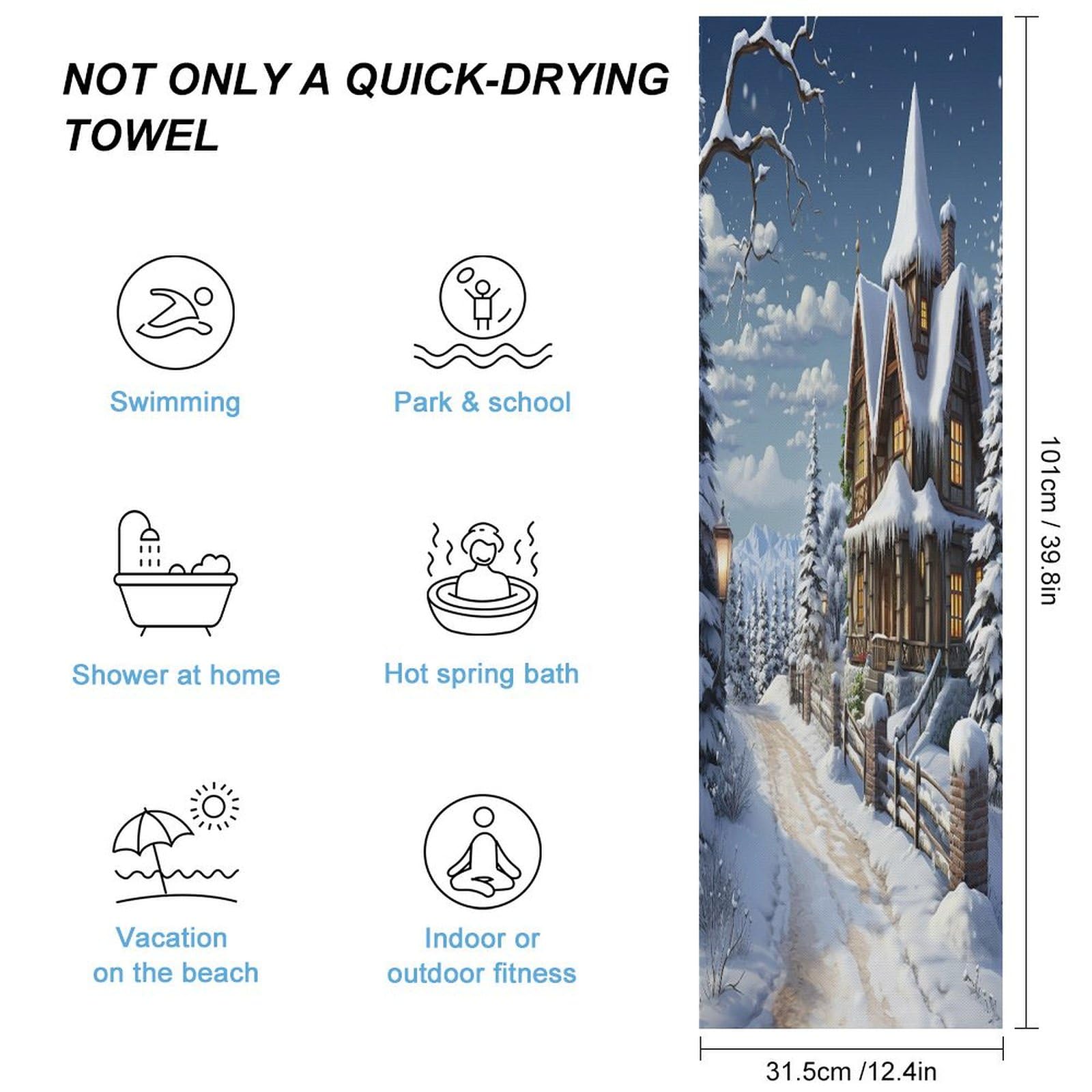 AQRJLPM Christmas Winter Happy Scene Quick Dry Towel Cold Fabric Workout Sweat Towels Highly Absorbing Odor-Free Travel Towel for Hot Yoga Tennis Running Exercise Working Out Camping