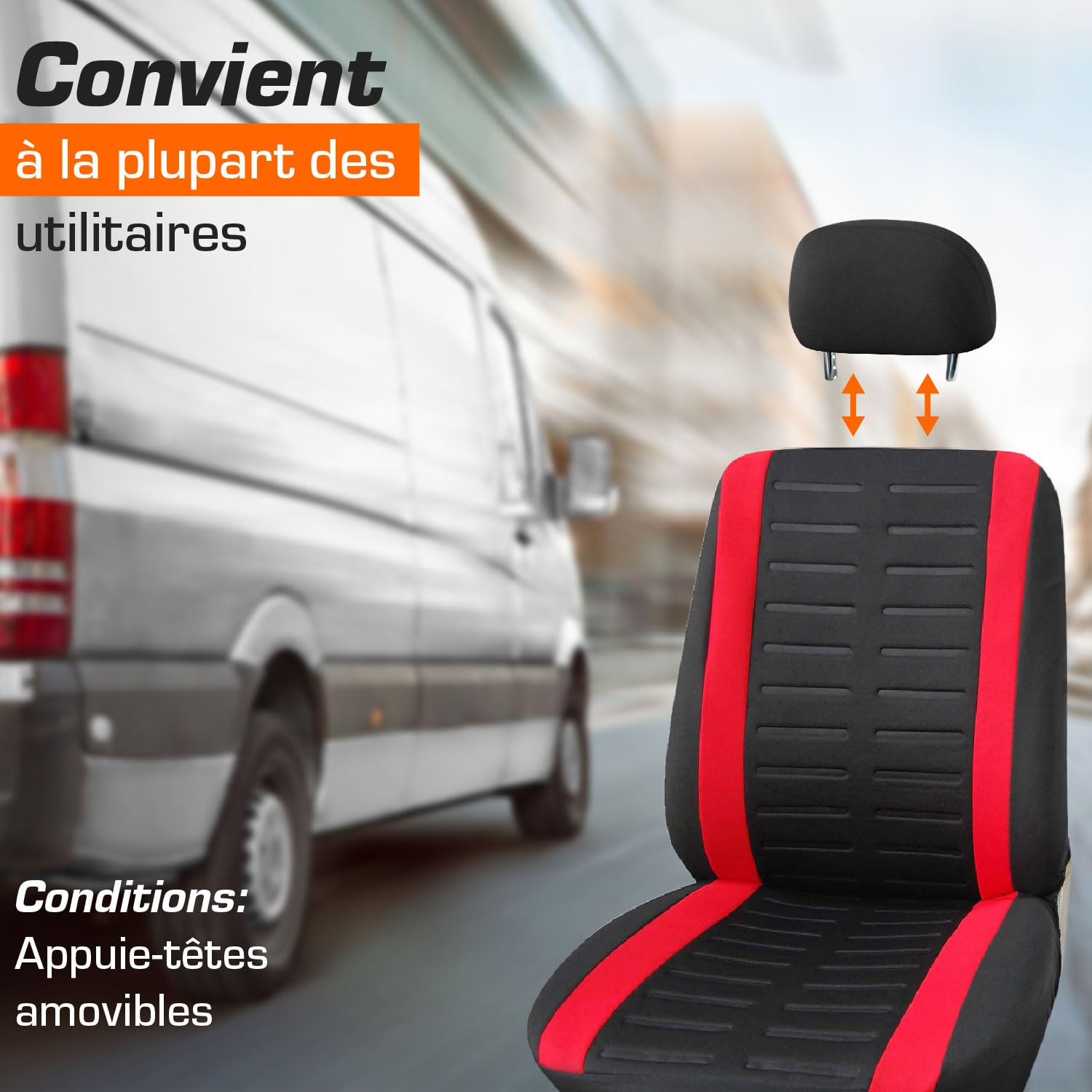 upgrade4cars Housses de Siège de Camion Avant Universelle Noir Rouge | Pour la plupart des utilitaires & vans | respirant & pratique