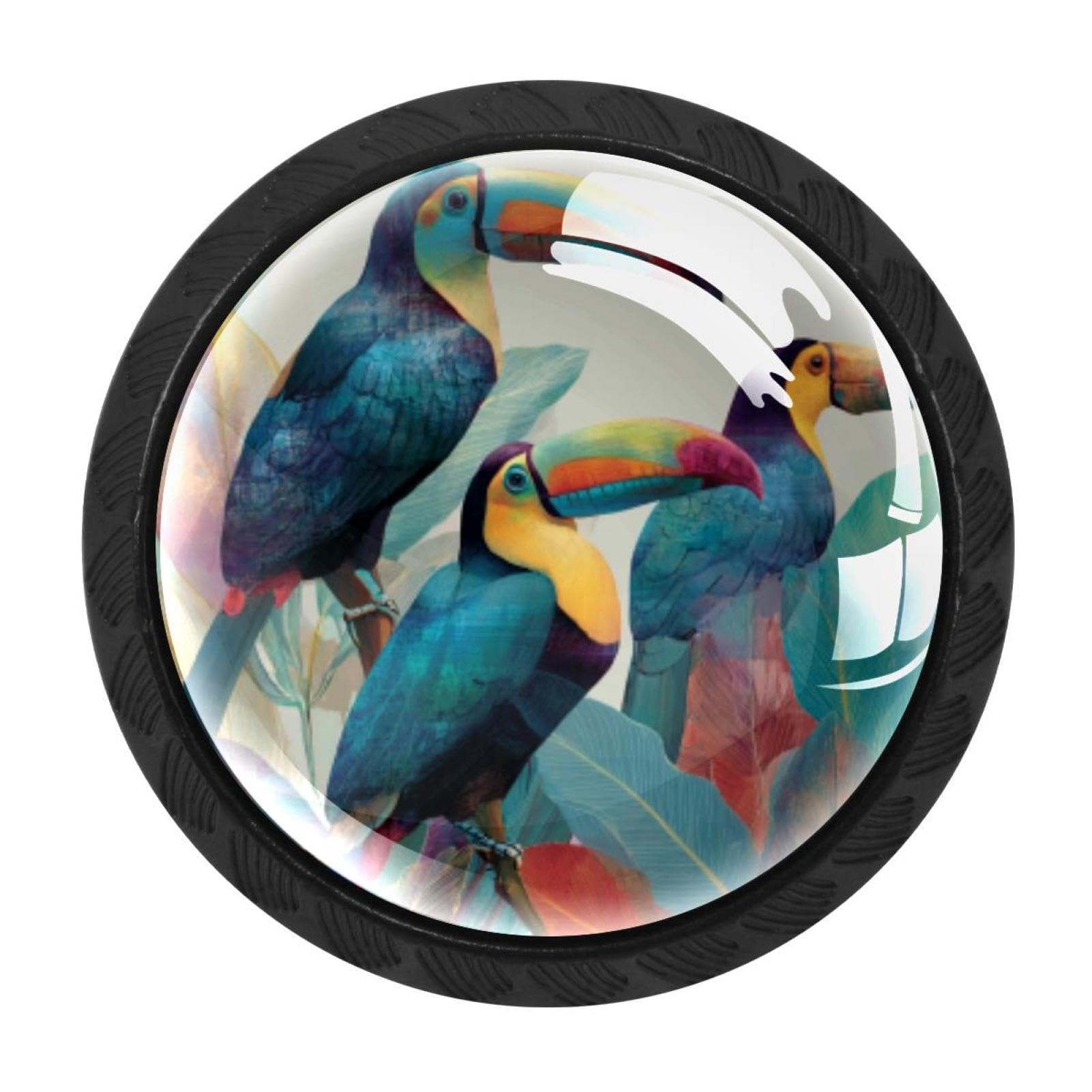 CHENZZZZ 4 Pack Cabinet Handles Black Birds Tropical Toucans (2) Cabinet Knobs Draw