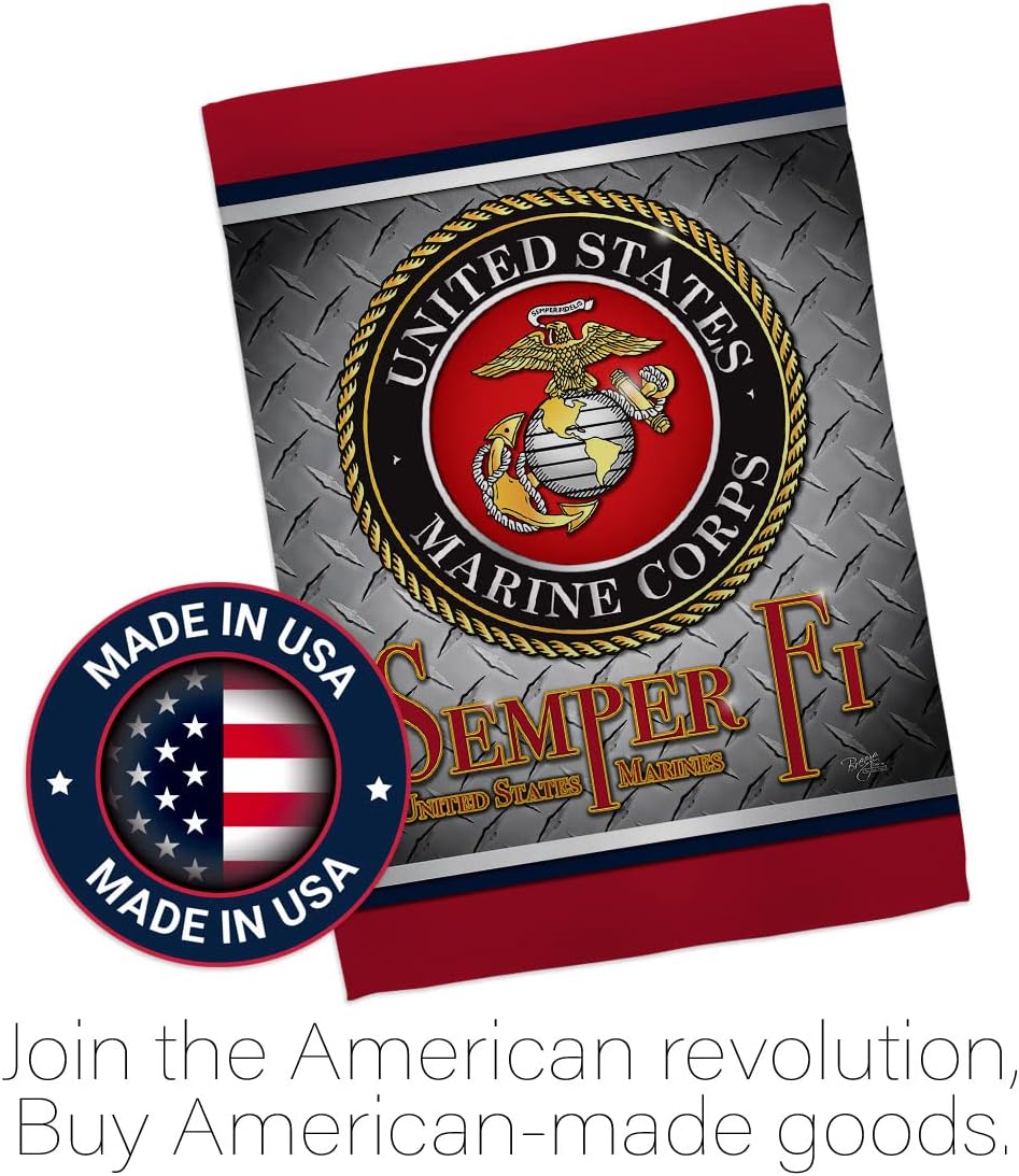 Breeze Decor Semper Fi US Marine Garden Flag Set Wall Hanger Armed Forces Corps USMC United State American Military Veteran Retire Official House Banner Small Yard Gift Double-Sided, Made in USA