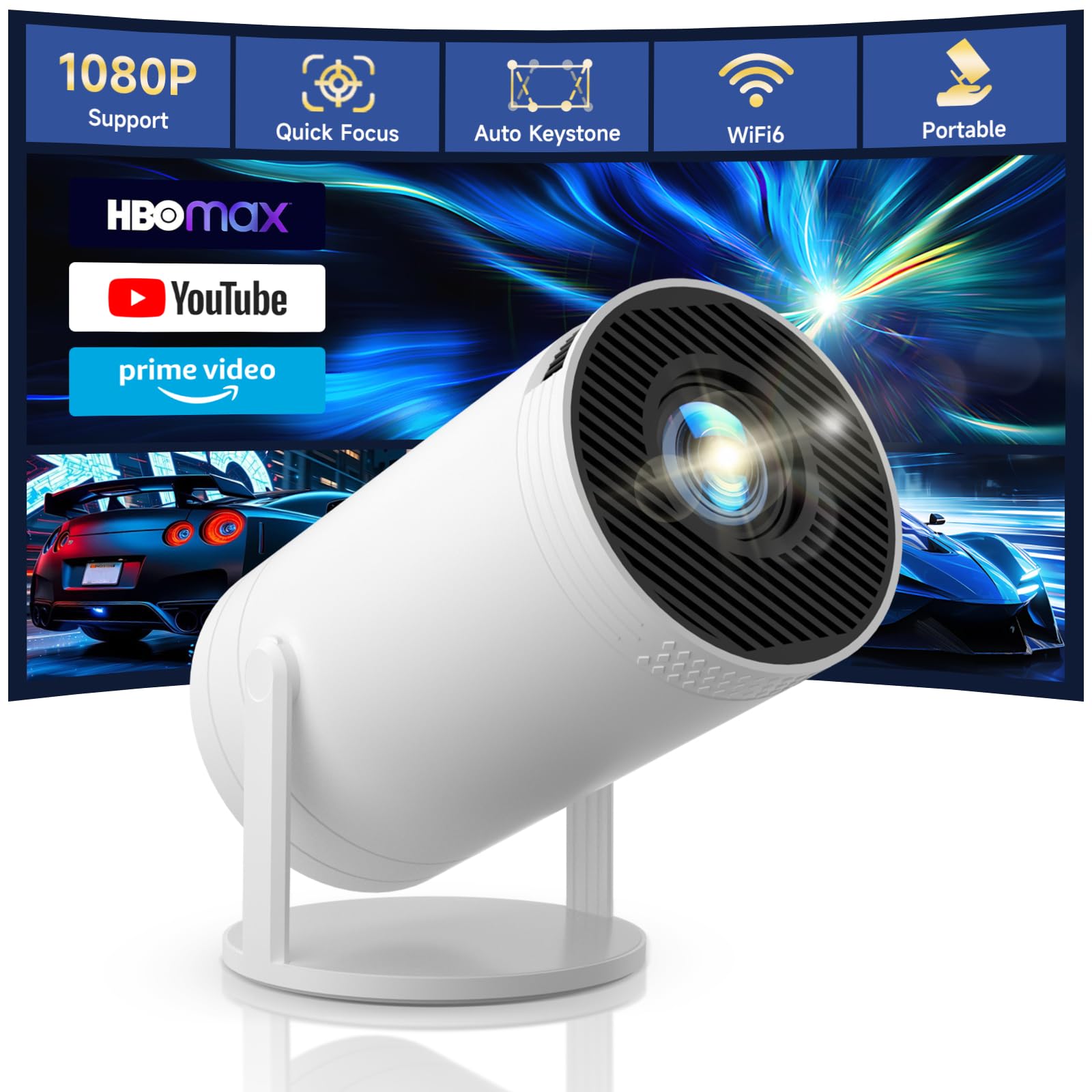 Mini Projector with WiFi 6 and Bluetooth (Ivory White)-image-3