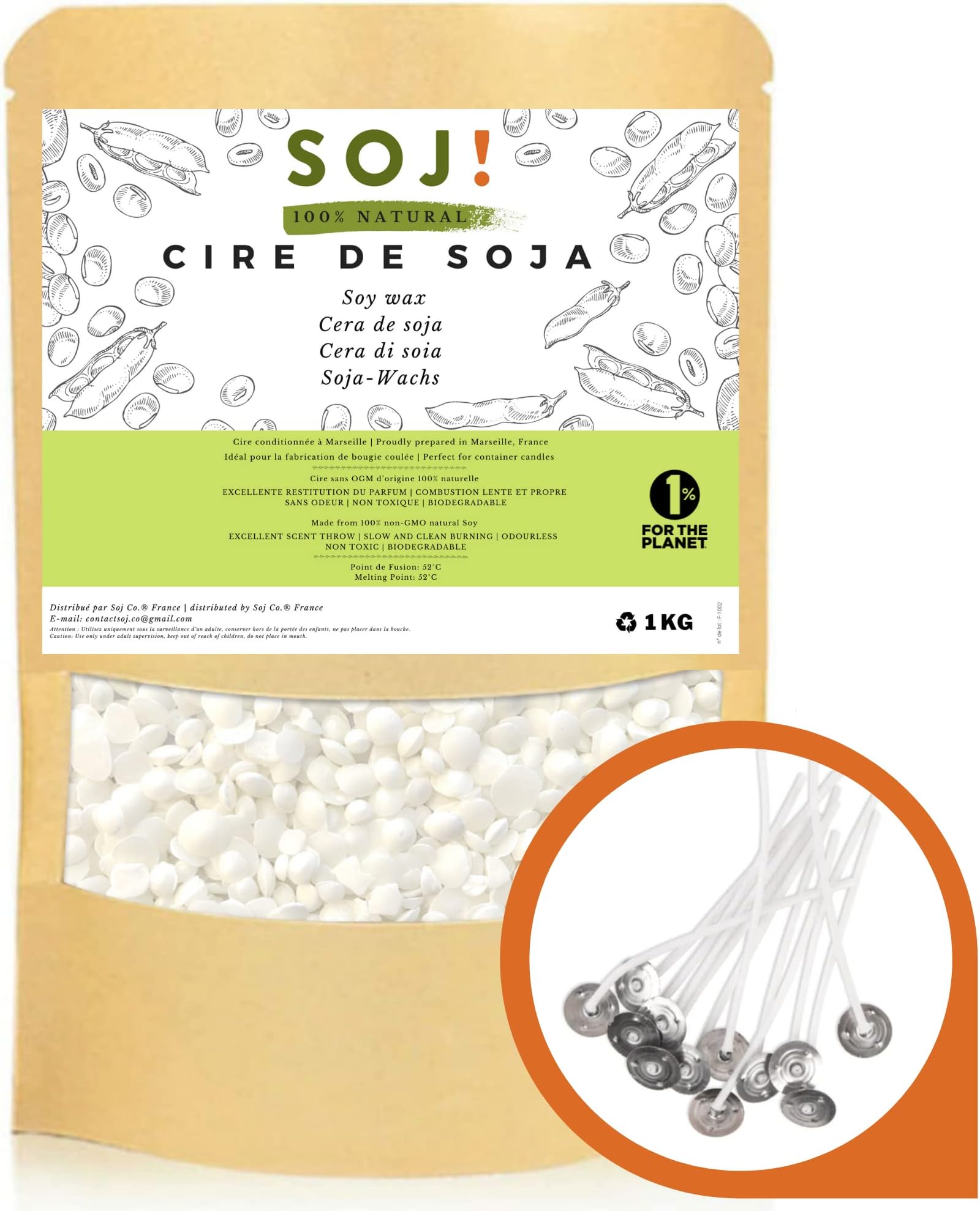 UNOTENA Flacons De Cire De Soja, Cire Naturelle De Qualité Supérieure, 100 % Cire De Soja Pour
