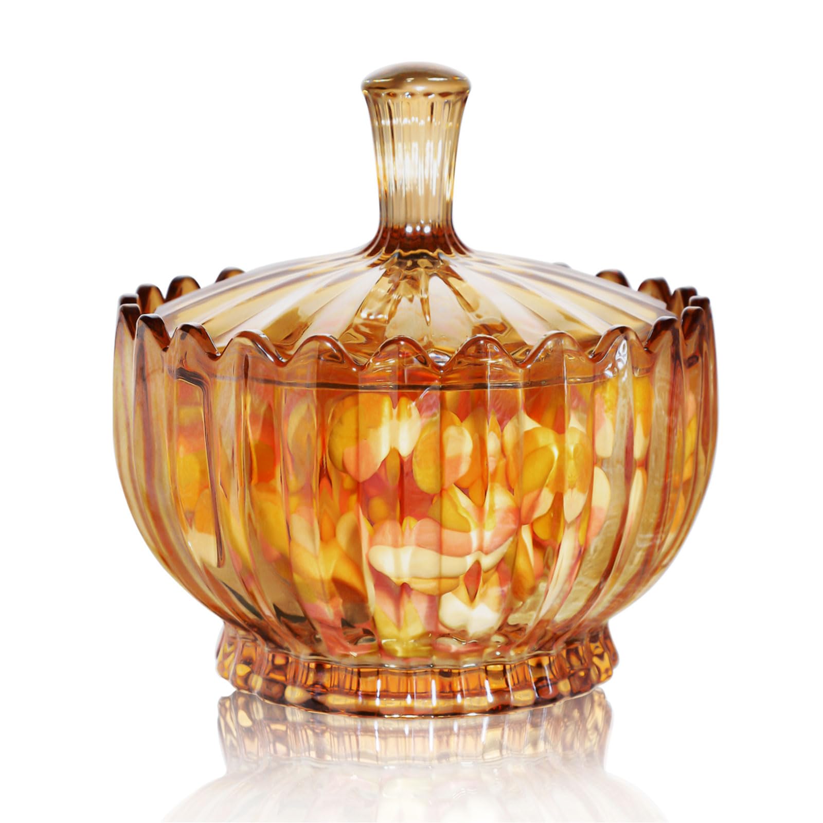 WHJY 18oz Candy Dish with Lid Decorative Covered Candy Bowl Glass Candy Dish for Office Home Amber Crystal Candy Dish for Snacks Chocolates Nuts Seasonal Candies