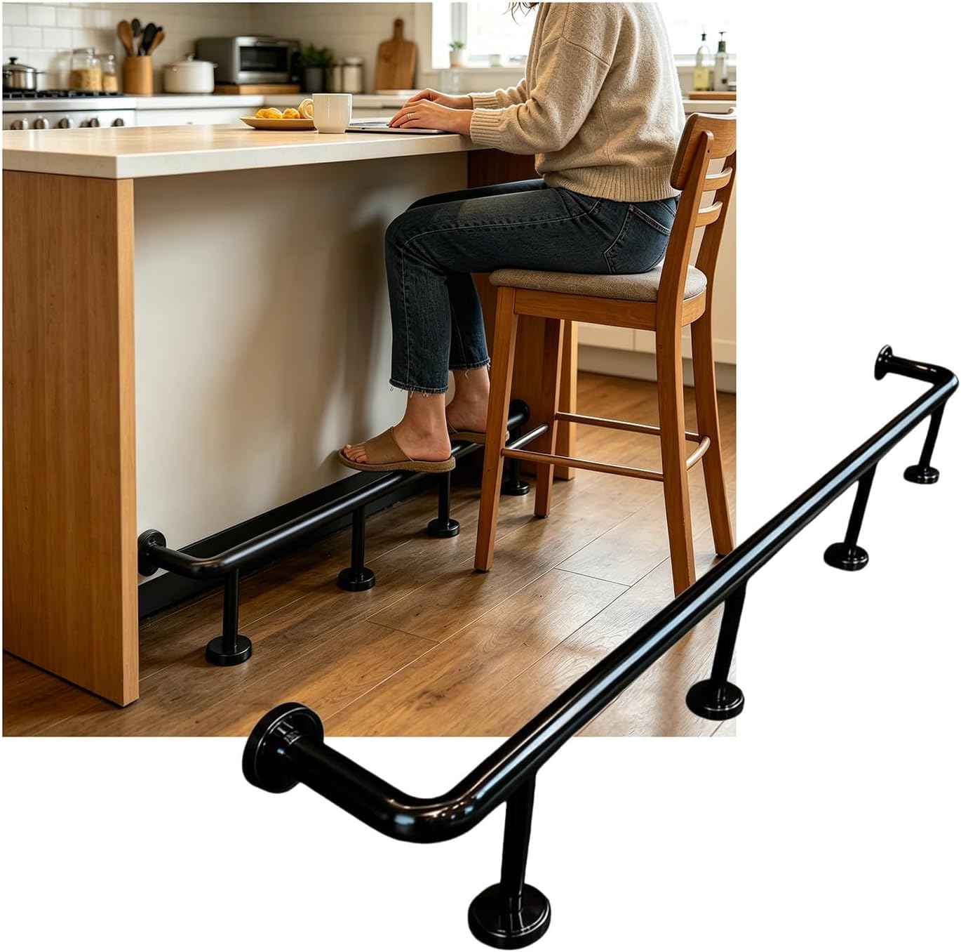 HGOuhK Bar Foot Rail Kit Indoor Bar Foot Rail Kit 3.28~16.4ft Bracket for Restaurant Kitchen Cafe Library Counter(Schwarz,3.5M/11.48FT)