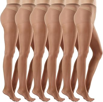 MANZI 6 Pairs Women's 20D Sheer Silky Pantyhose Run Resistant Nylon Tights High Waist Stockings with Control Top
