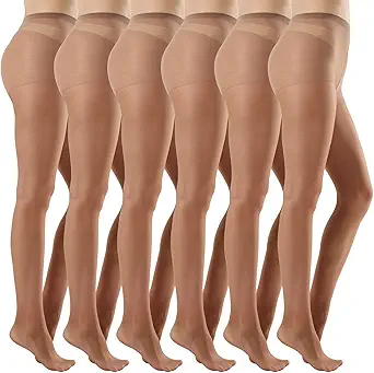 MANZI 6 Pairs Women's 20D Sheer Silky Pantyhose Run Resistant Nylon Tights High Waist Stockings with Control Top