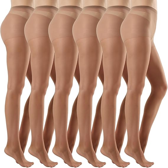 MANZI 6 Pairs Women's 20D Sheer Silky Pantyhose Run Resistant Nylon Tights High Waist Stockings with Control Top