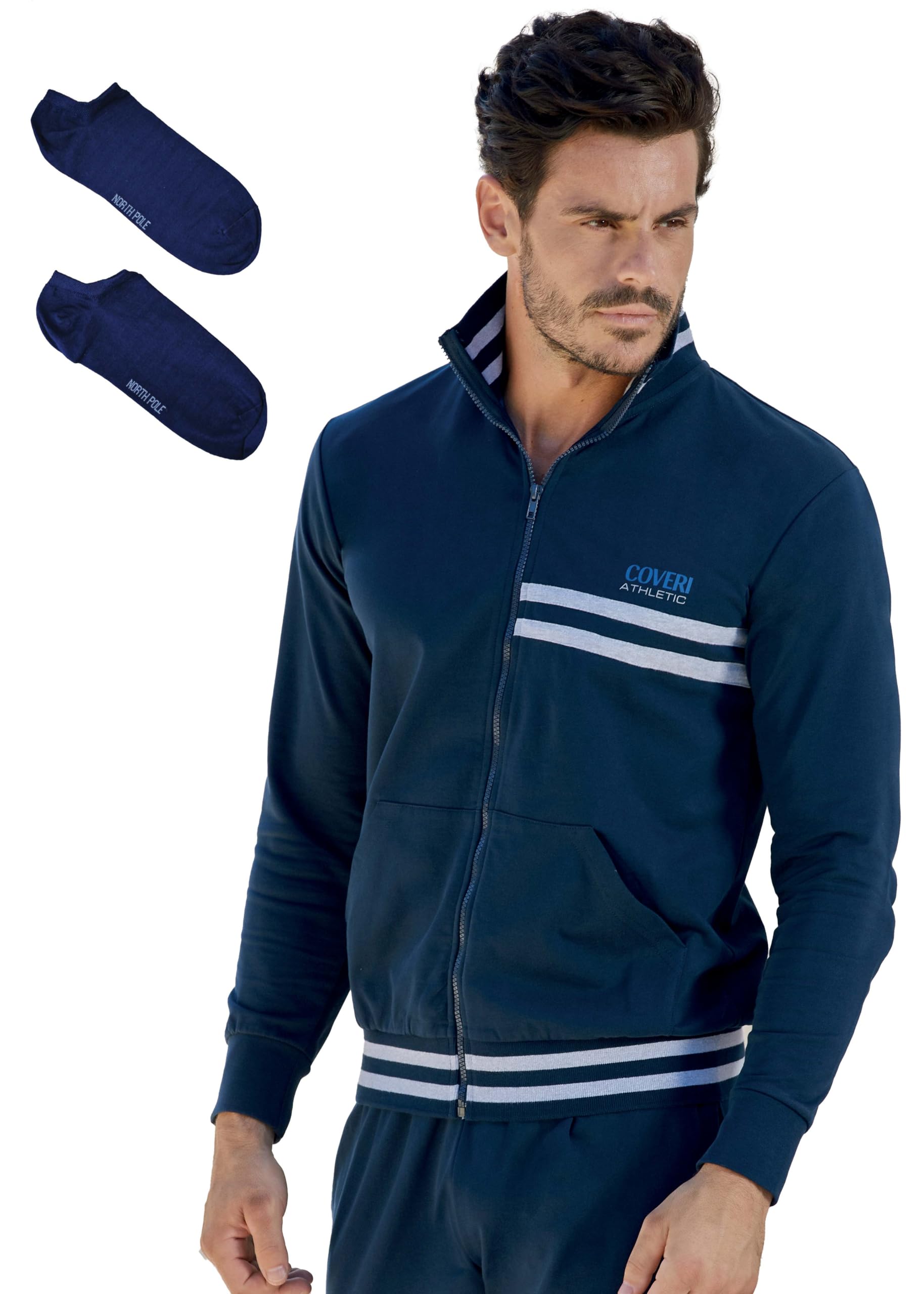 Tuta Completa Uomo Estiva + CALZINI OMAGGIO Cotone Garzato leggero Mezza Stagione collo alto Zip Tasche