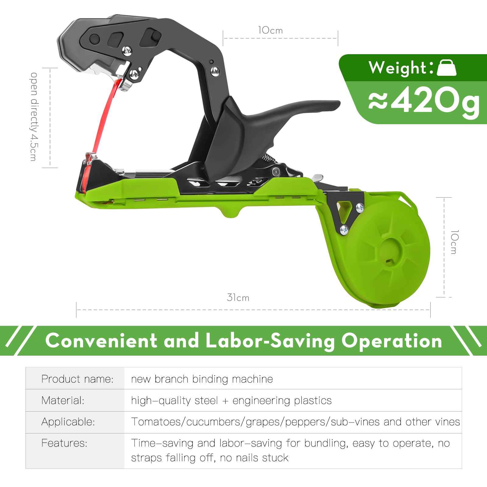 SWANSOFT B13 Maquina para Atar Tomates, Máquina Atadora de Plantas con 10 Rollos de Cinta, Herramienta de Cinta de Jardín para Tomates, Pepinos, Verduras
