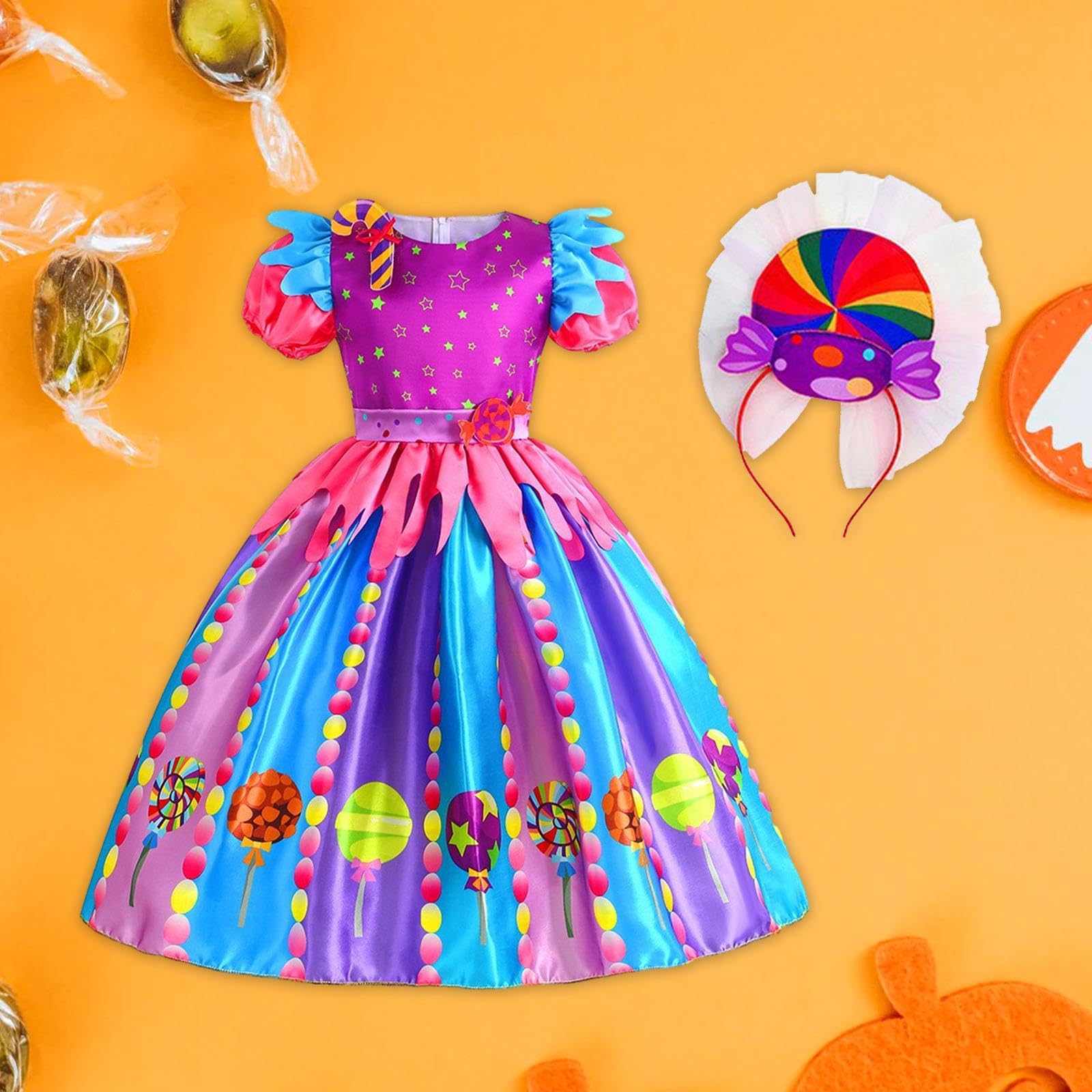 Oshhni Abito da bambina, vestito da caramella, abito da principessa, manica corta, abito arcobaleno, per spettacoli di carnevale, feste in, 120 cm