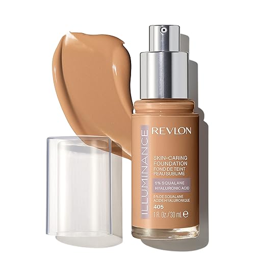 Revlon Illuminance Base líquida para el cuidado de la piel con ácido hialurónico, fórmula hidratante y nutritiva de cobertura media, avellana 405