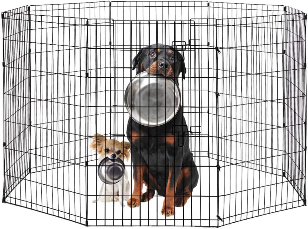 Portable Dog Playpens Dog Fence for The House Outdoor Puppy Playpen for Small Dogs Foldable Dog Outdoor Playpen Metal Wire Pet Exercise Pen Enclosure w/Metal Buckles for Rabbit,Dogs,42 in