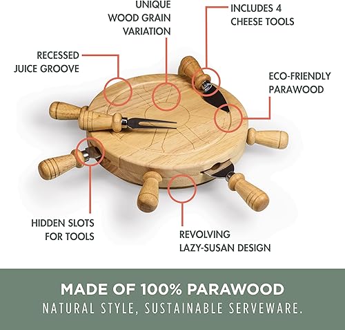 Miniatura 6 de PICNIC TIME Mariner Cheese Board and Knife Set, Novelty Charcuterie Board Set with Stainless Steel Tools Housed in Helm Case Under the Lid,