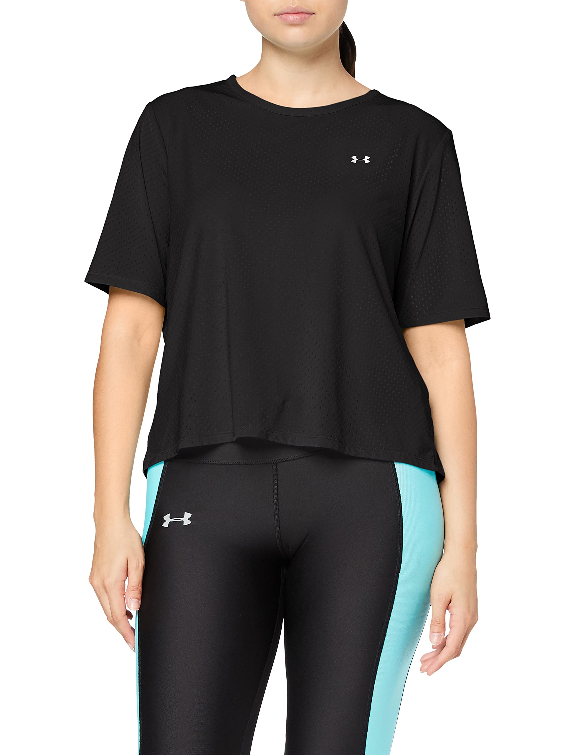 Under Armour Women Armour Sport SS Short-Sleeve Shirt - Black//Metallic Silver (001), X-Large