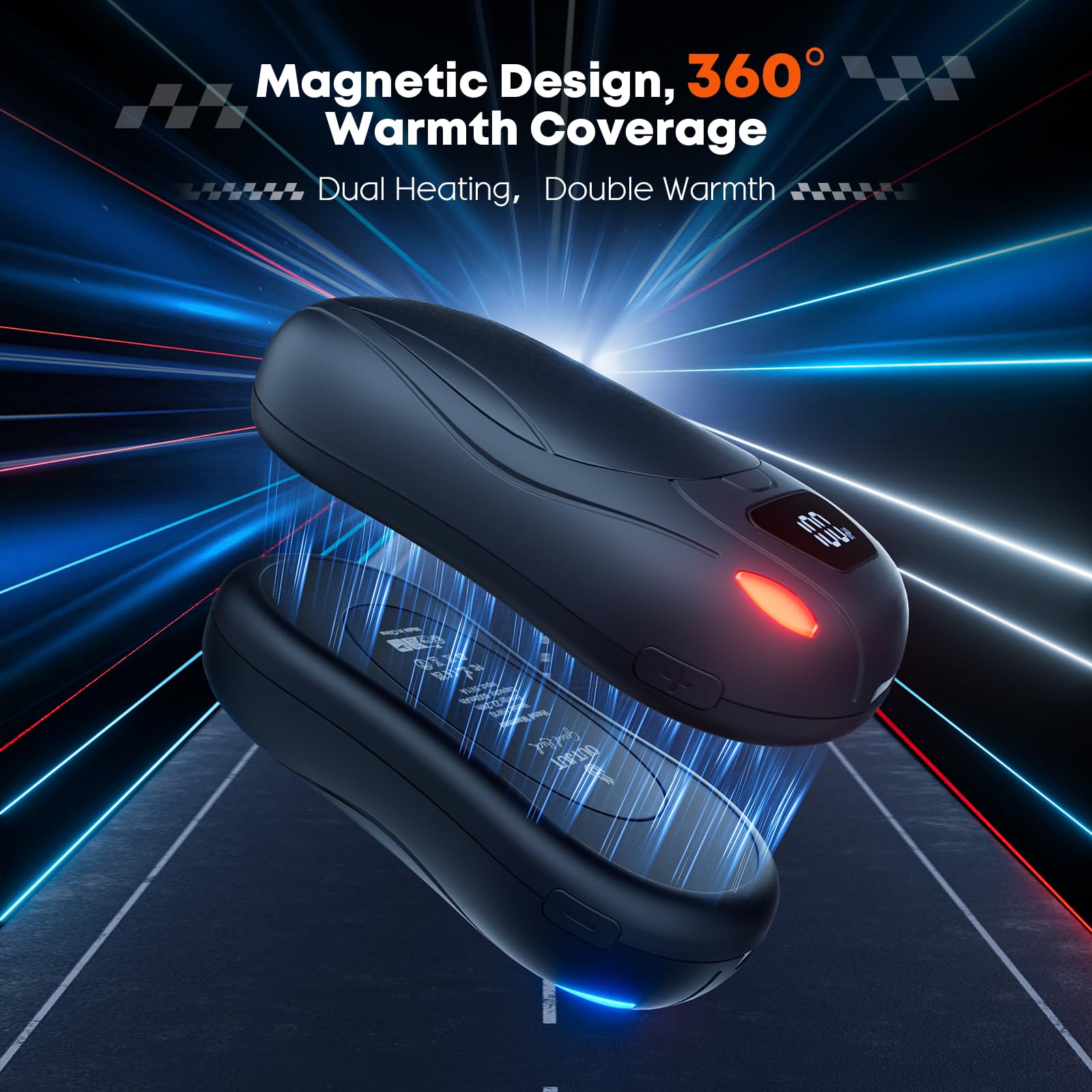 Scaldamani Elettrici 2 Pezzi, Scaldamani Ricaricabili da 12000 mAh con Riscaldamento Magnetico su Entrambi i Lati, Display Digitale della Temperatura e Dell'alimentazione