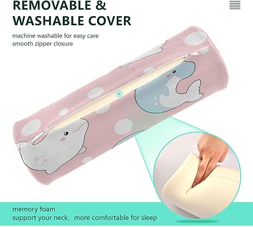 Miniatura 3 de JUNZAN Lindos delfines lunares rosados almohada decorativa abajo cuello almohada almohada almohada redonda para soporte lumbar para cama almohadas