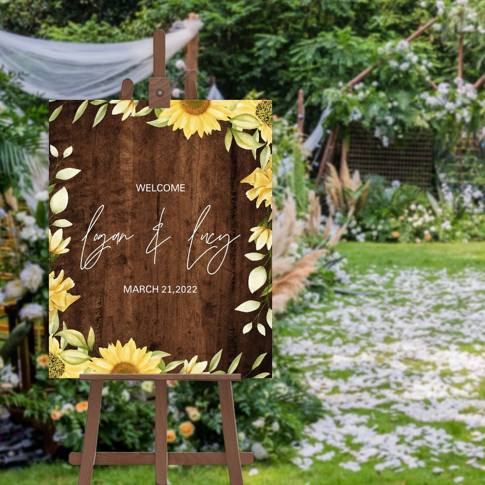 Pancarte de bienvenue tournesols rustique personnalisée 50x75 cm