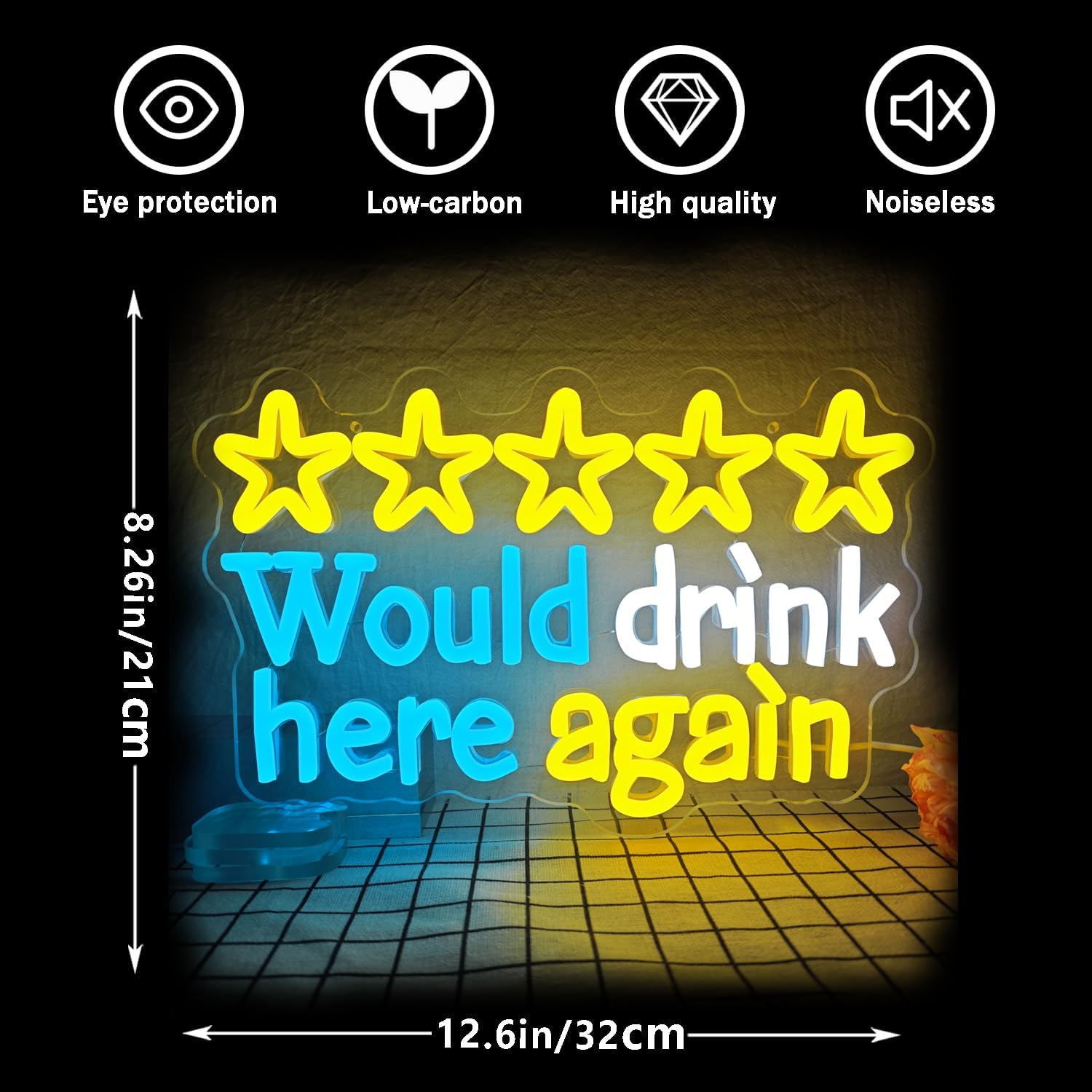 Would drink here again Neon Sign for Wall Decor Funny Bar Neon Sign Dimmable Beer Led Neon Lgiht Decorations for Home Bar Basement Garage Mancave - Image 6