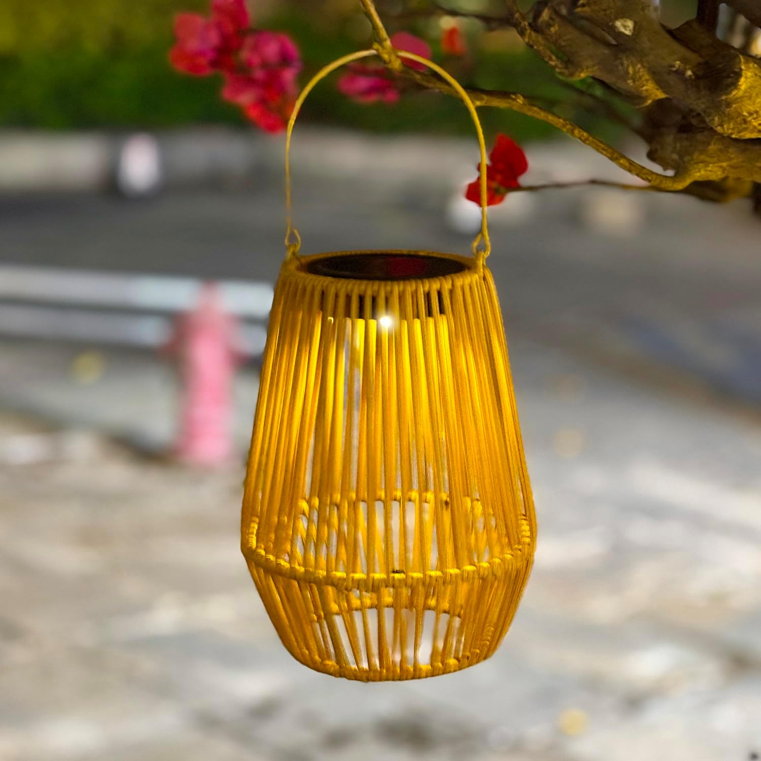 Solar Powered Garden Lamp, Forged Iron Vine Design, Outdoor Decorative Light for Courtyard (Cone Woven Rattan Lamp, 1pcs)