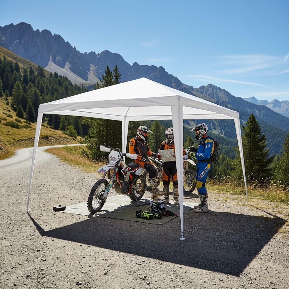 Carpa Desmontable 3x3 m Impermeable Blanca – Estructura de Acero Resistente, Cubierta de Rafia, Incluye Piquetas y Vientos – Ideal para Jardín, Eventos y Mercado