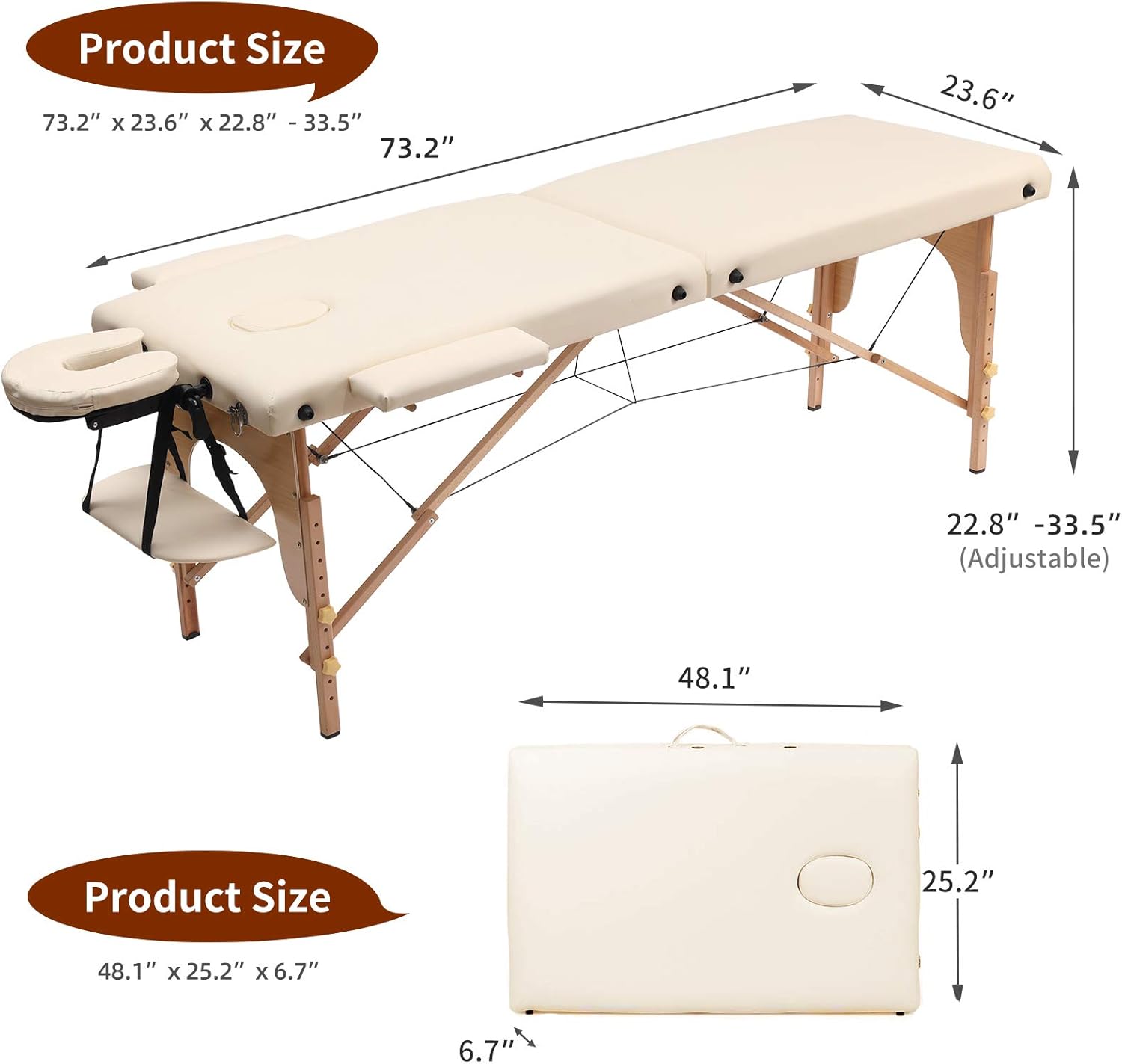 DreamWorksFurniture Massage Table Portable Massage Bed Spa Bed Height Adjustable Massage Table 2 Folding Massage Bed Spa Bed Cradle Bed with Head-& Armrest,White : Beauty & Personal Care