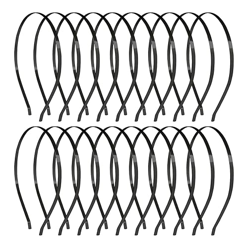 Miniatura 6 de Lawie Paquete de 20 diademas delgadas de metal duro en blanco de 0.197 pulgadas (0.197 in), color plateado, dorado y negro, banda delgada de alambre