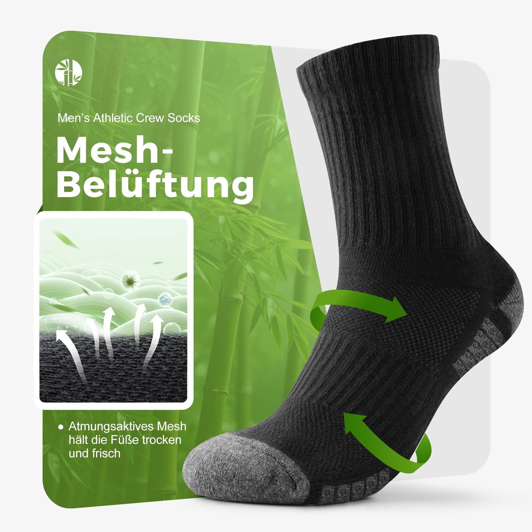 FALARY 6/12 Paar Bambus Socken Herren & Damen - Superweich, Mesh-Belüftung & Komfortbund - Bequeme Crew Socken Multipack