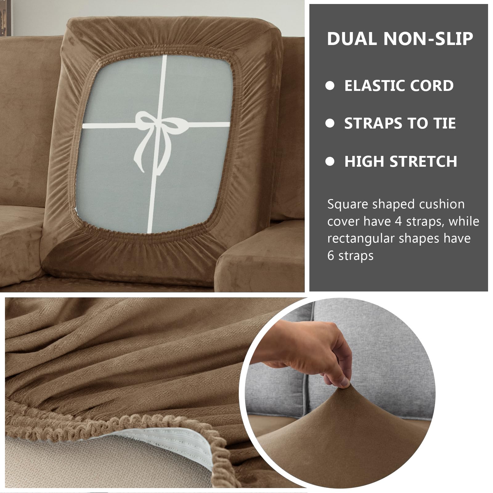 SYLC Caravan Seat Covers Waterproof Velvet, Motorhome Seat Cover with Elastic-band and Lacing, RV Sofa Cushion Cover for camper (Camel,W 50-70 cm, D 55-65 cm) — view 3