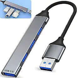 Hub USB 3.0 Extensor Adaptador com 4 Portas até 5 Gbps - para HD Externo, Pen Drive, Impressora, Teclado e Mouse - Compatível com Dock Station, Notebook e Computador - Acabamento em Alumínio