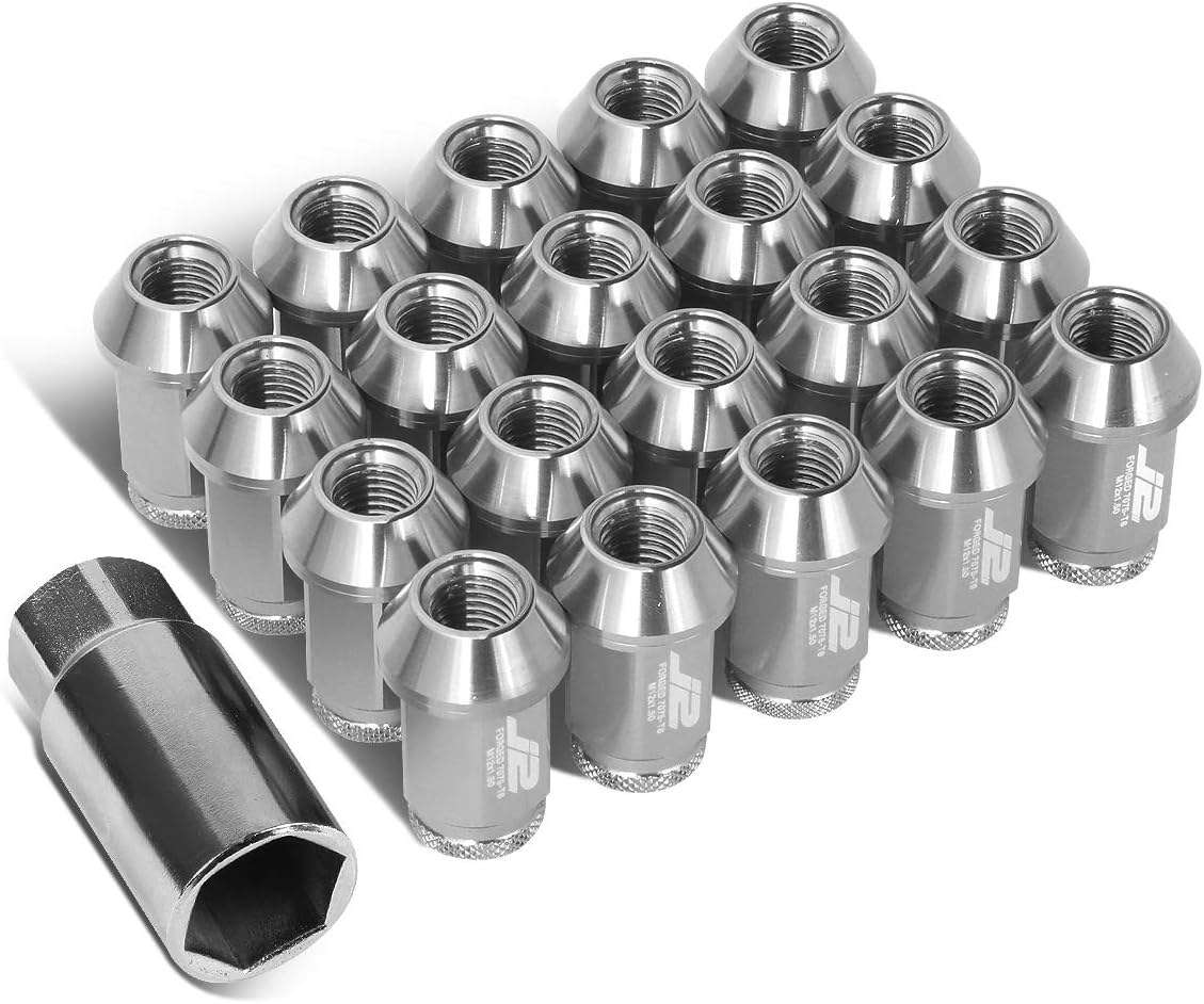 J2 Engineering LN-T7-023-15-SL Silver 7075 Aluminum M12X1.5 20Pcs L: 40mm Open End Lug Nut w/Socket Adapter